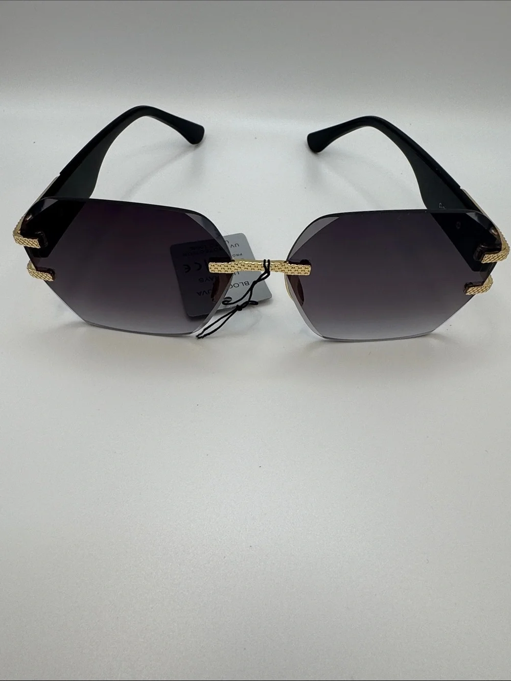 Rimless Dark Gradient Women’s Sunglasses with Gold Accents
